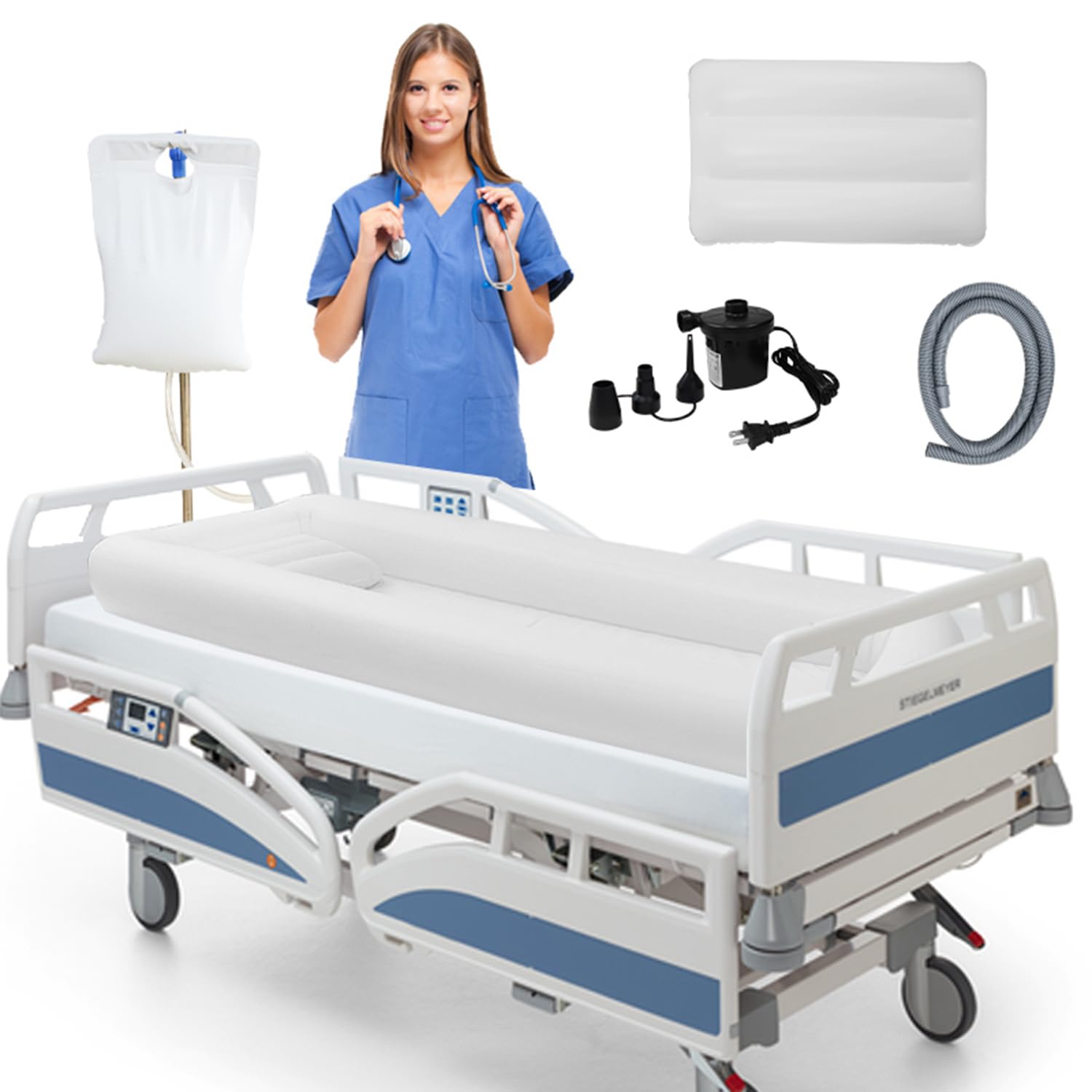 Vasca Da Bagno Gonfiabile,Vasca Per Doccia,Set Doccia Con Vasca Da Bagno Gonfiabile,Sacca Per l'Acqua e Pompa Ad Aria,Adatto a Persone Con Disabilità,Anziani e Pazienti Allettati,Portatile(Bianco)