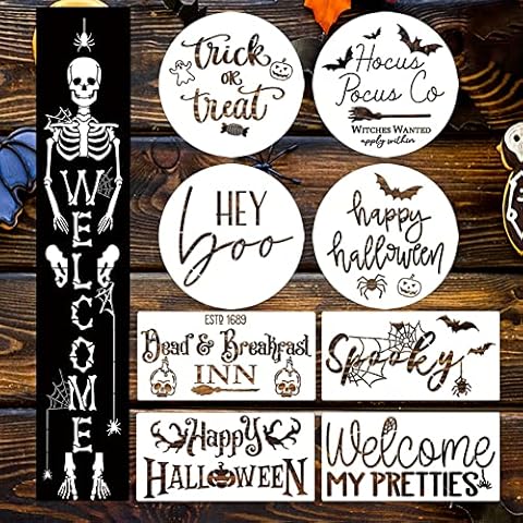 Halloween Stencils for Painting on Wood Skeleton Stencil Large Halloween Welcome Templates for Porch Sign Door Hanger Holiday Decor Cover