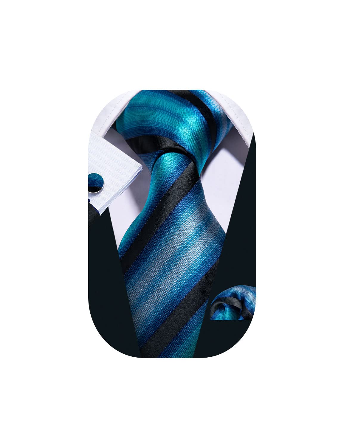 Barry.WangStriped Ties for Men Formal Business Plaid Necktie Handkerchief Cufflinks Set