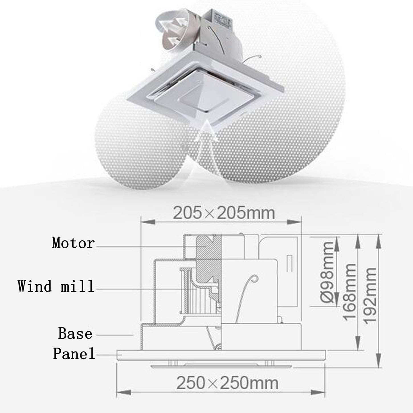 Extractor de Aire para baño, Extractor de Aire Cuadrado Blanco, Extractor de Aire para Cocina de 220 V con Pieza de Bloqueo de Viento, Protector térmico Incorporado, para baño, Hog