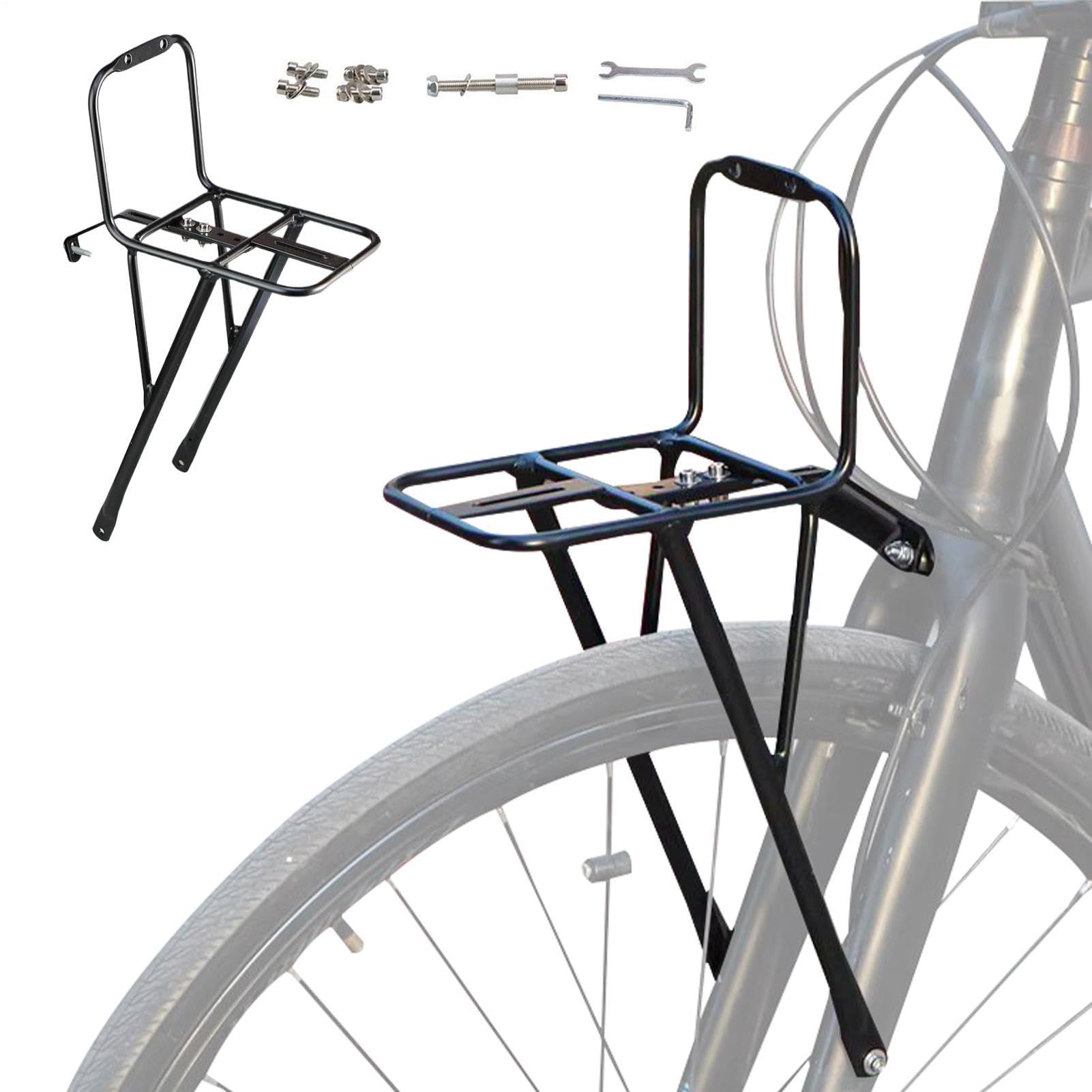 Portapacchi Anteriore Bici Supporto Cestino Borsa Portapacchi | Portapacchi Bici Da Carico per Pendolarismo Quotidiano, Viaggi a Lunga Distanza, Mountain Bike, Ciclismo su Sterrato Cruiser