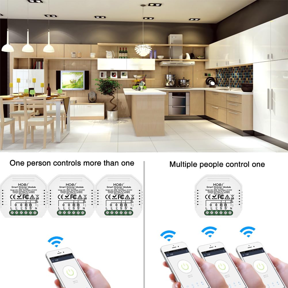 MOES Alexa WiFi Dimmer Interruptor Luz Módulo 2 Gang, Dimmer Inteligente Inalambrico Módulo, Compatible con Smart Life Tuya App, Alexa Google Home, Solo red de 2,4 Ghz e interruptor de reinicio