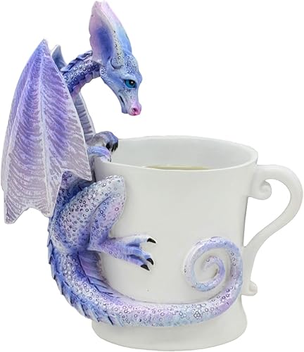 Miniatura 2 de Ebros Amy Brown Whatcha Drinkin Peeking Midnight Teacup Dragon Statue 4.5 pulgadas de alto caprichosa bebida té o café, escultura decorativa