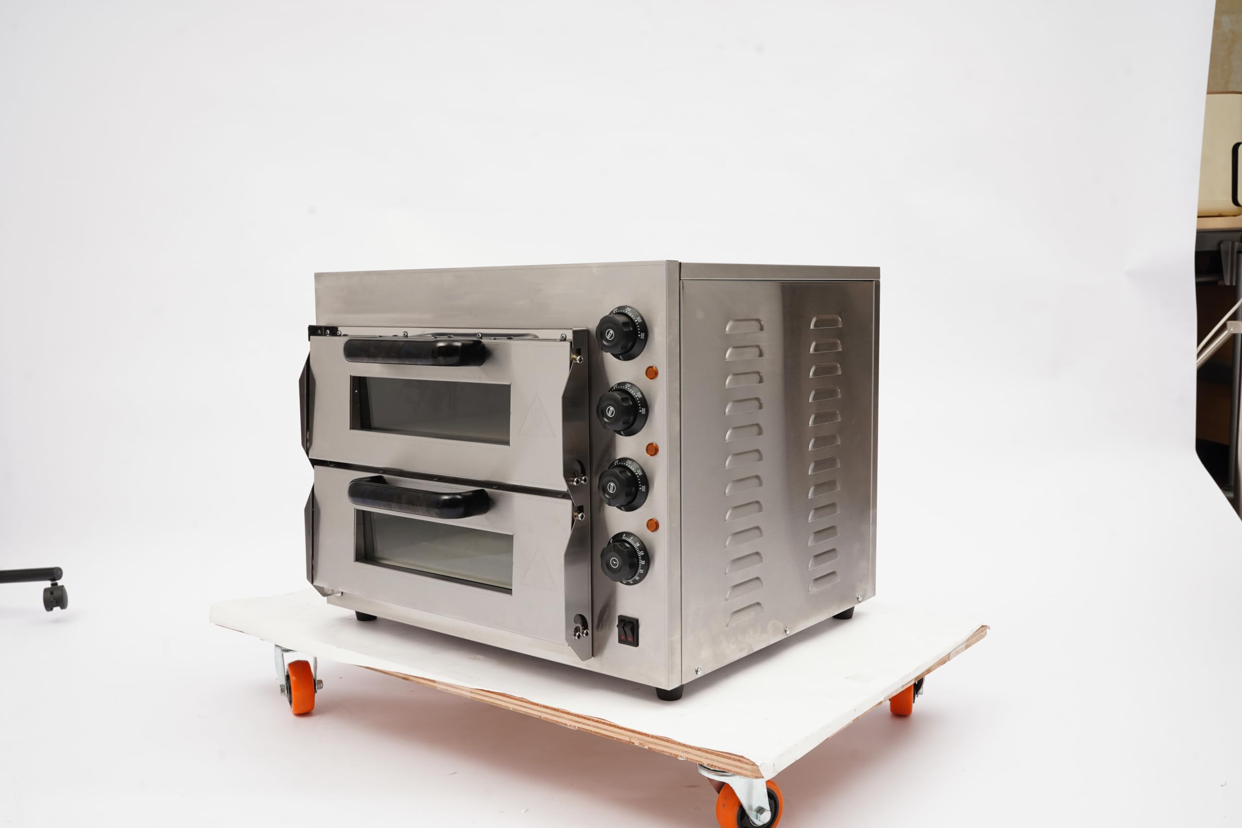 Forno per pizza commerciale da 14 pollici con timer da 50-350 °C e timer da 60 minuti | Forno elettrico doppio per pizza, 3000 W, in acciaio inox, 20 l per piano, professionale a 2 piani, per ristorante e casa