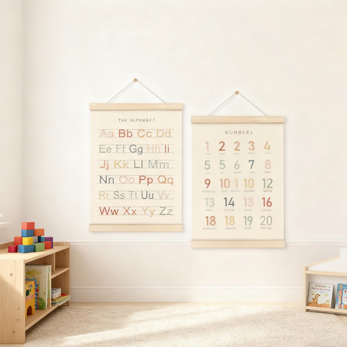 ZBATST Lot de 2 affiches mignonnes avec chiffres de l'alphabet, décoration murale pour tout-petits, décoration de chambre d'enfant, salle de jeux et salle de classe (30,5 x 40,6 cm)