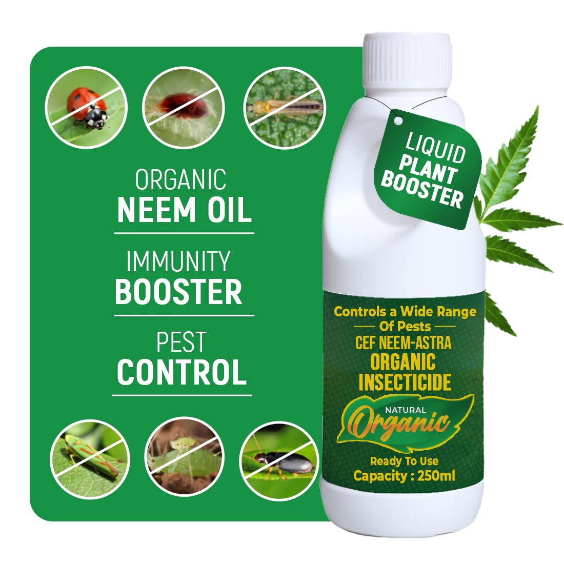 Cef Organic Cold Pressed Neem Oil, Water Soluble, Organic Neem Oil for Plants insects spray for Organic Farming and Gardening (500 ML)