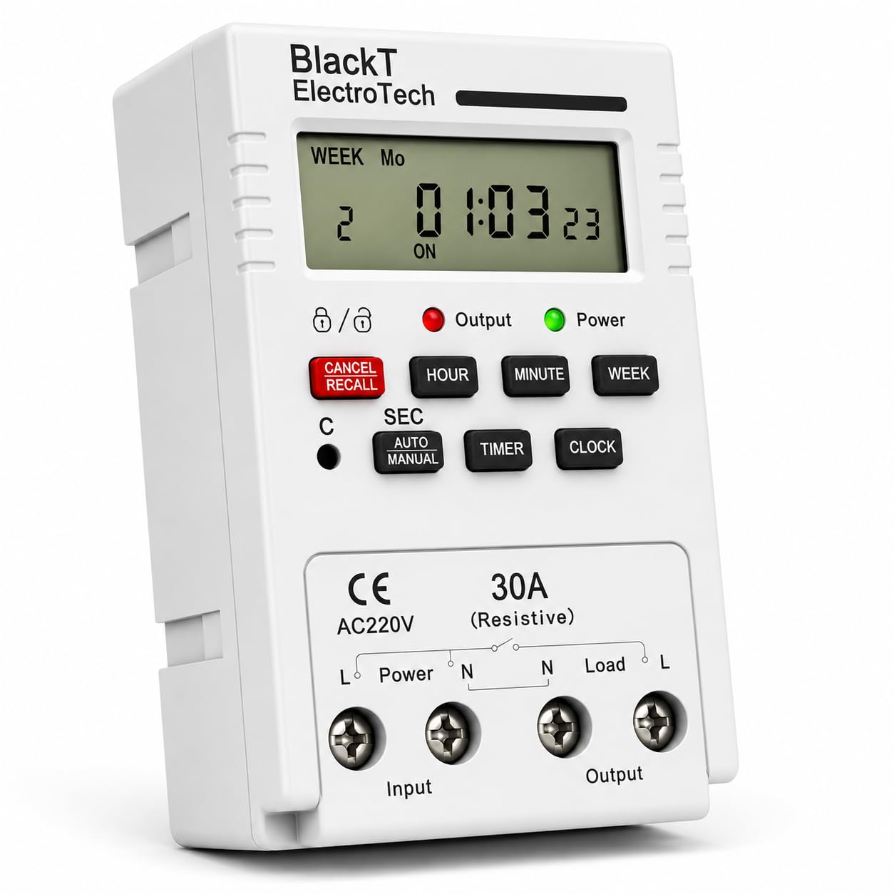 Blackt Electrotech BT41D6 230V 30Amps Digital Programmable Timer Switch | DIN Rail Mounted | 16 On/Off Programs | Daily/Weekly Cycle | Heavy Duty for Industrial & Home Use-image-5