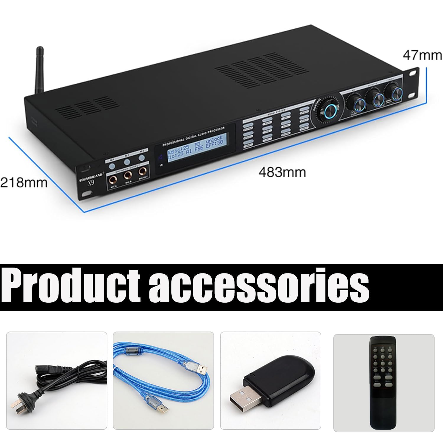 Procesador de audio profesional anti-acoples, efector digital de preamplificación para KTV, modo de reverberación, calidad de audio inteligente sin pérdidas, ecualizador doméstico con pantalla LCD HD