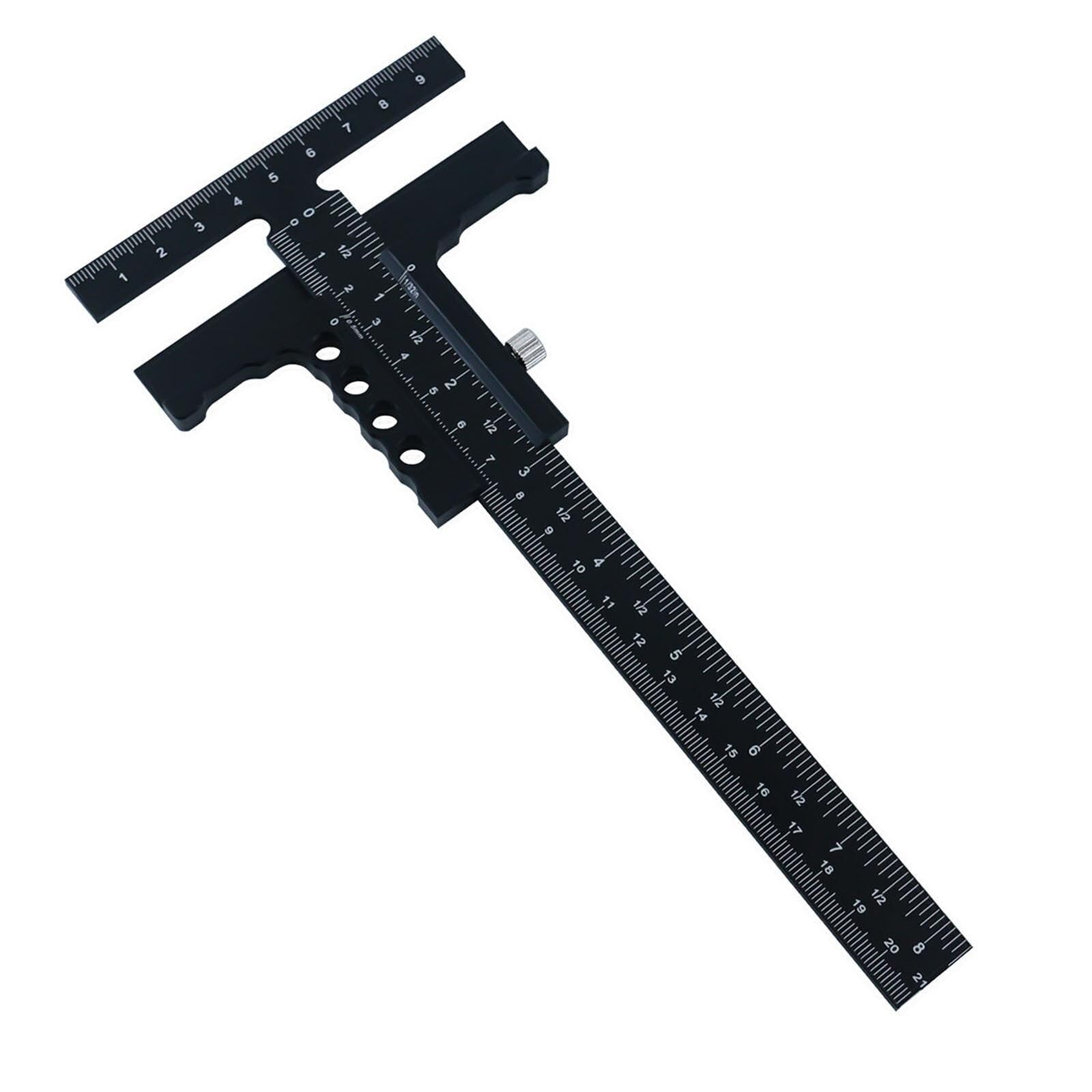 Marking Ruler T Shaped Woodwork Scriber Multifunctional Ruler Sliding Gauge Aluminium Alloy Ergonomic Portable for Workshop Woodworking with Fine Tuning (No Fine Tuning)