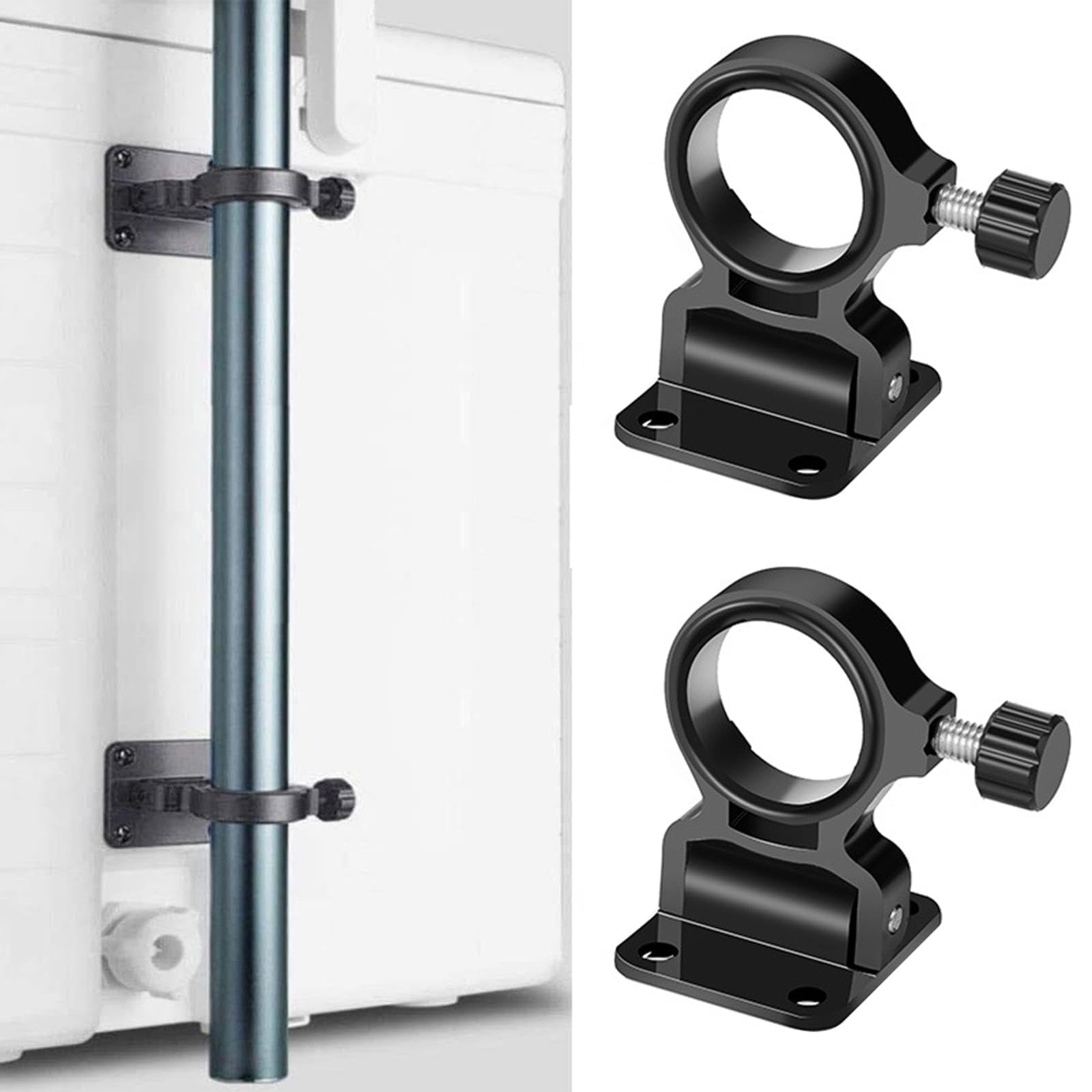 Lot de 2 supports de parapluie de pêche, supports de parasol pliables à fixation murale, pour balcon, terrasse, plate-forme de pêche (noir)