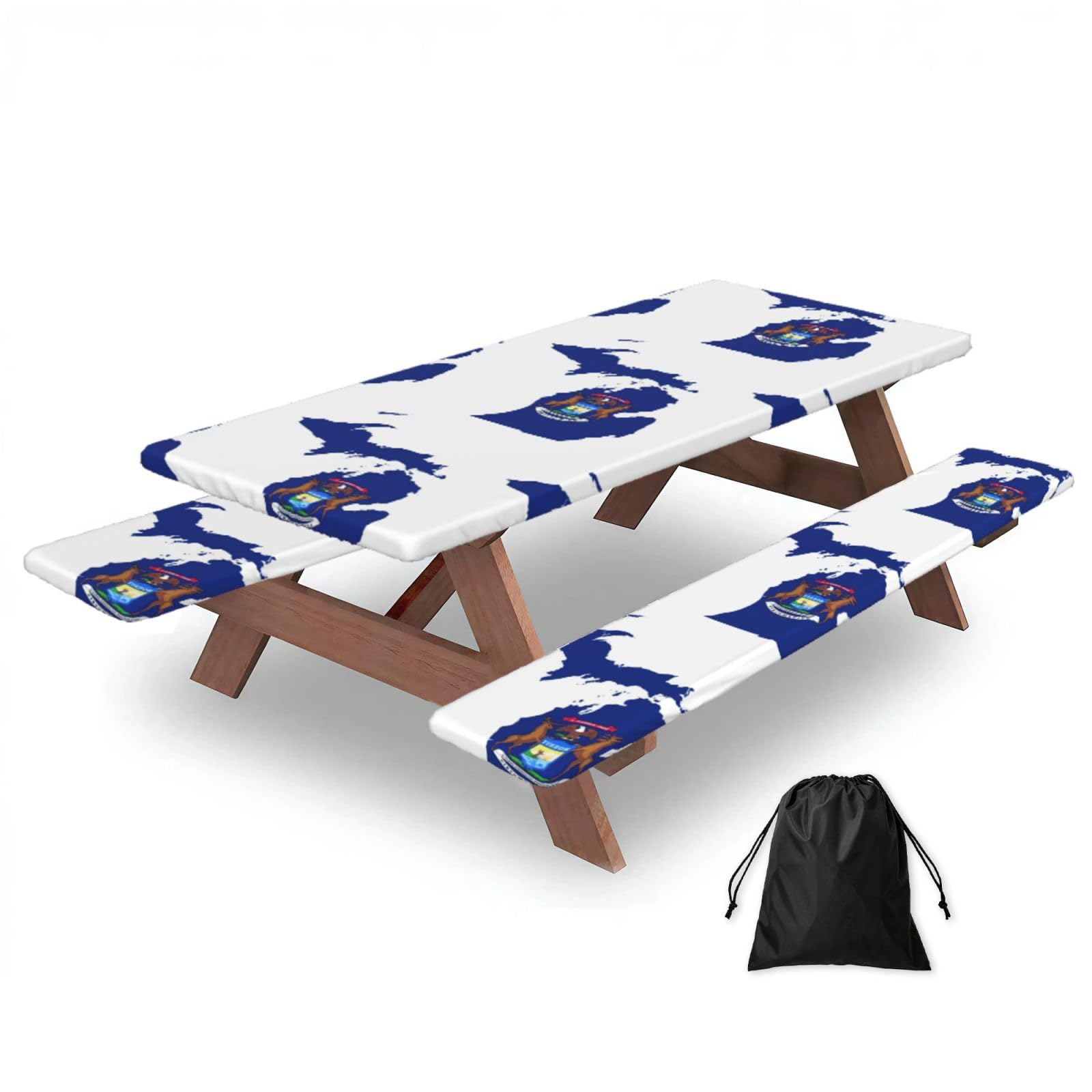 Yqxwjl Black Michigan State Flag Map Print Camping Essentials Waterproof Camping Table And Bench Cover With Drawstring Bag 183 Cm