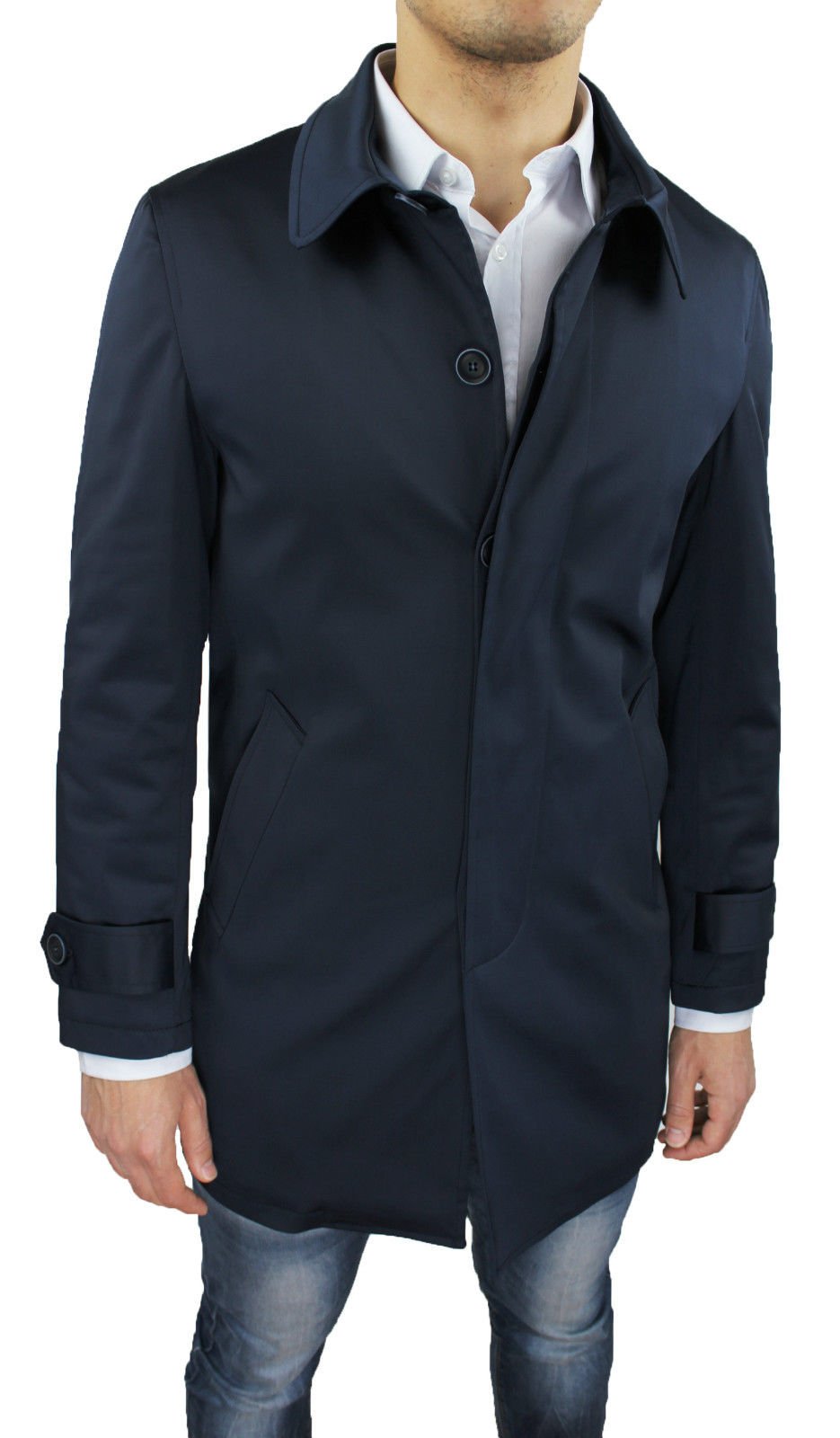 Giaccone Soprabito Uomo Blu Scuro Invernale Casual Elegante Giacca Trench Nuovo Sartoriale