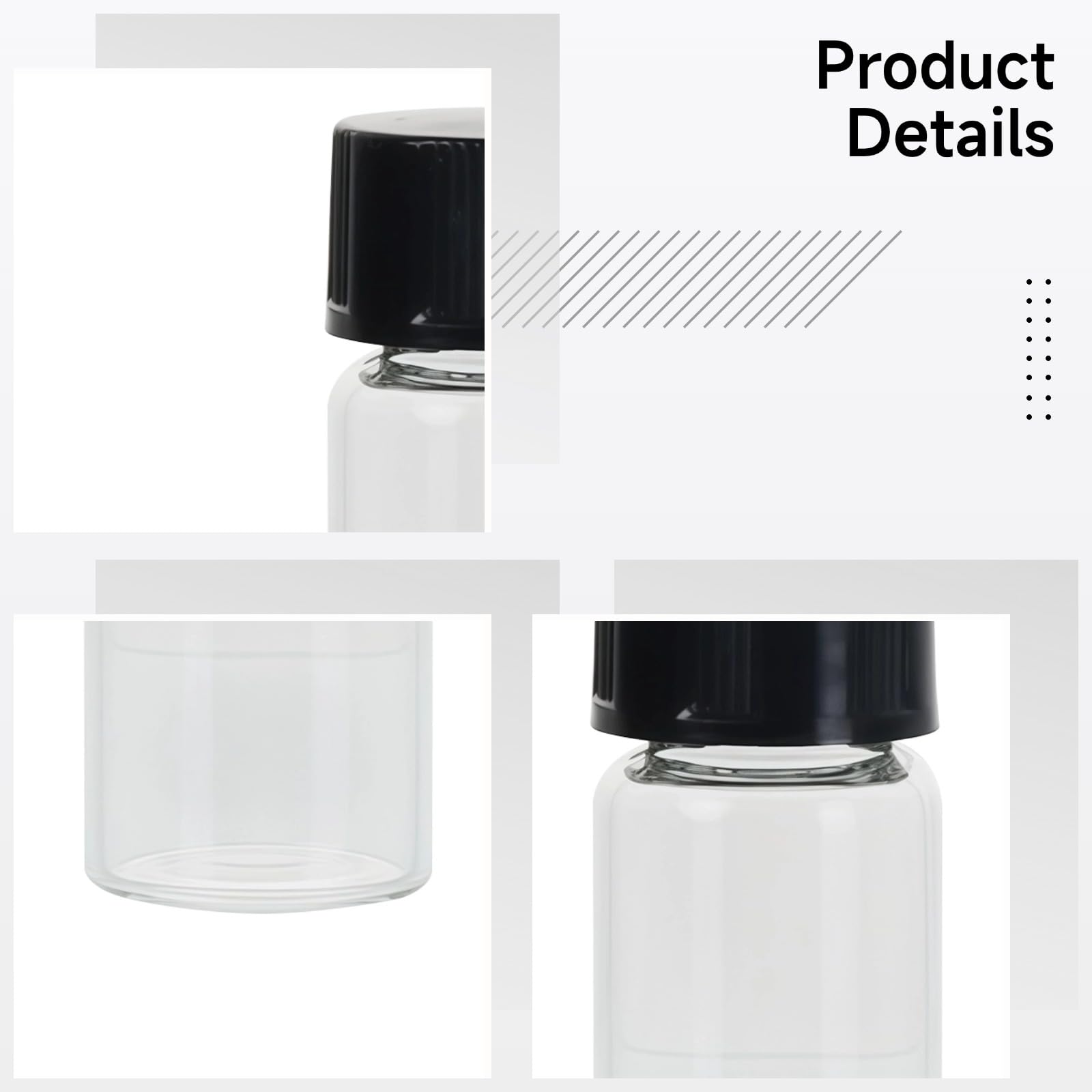 100 Stk. Probengefäße mit Deckel, 3 ml Glasvials mit Schraubkappen und PE-Einlagen, Probenfläschchen für Reagenzien, ätherische Öle, Duftaufbewahrung, wiederverwendbar, auslaufsicher