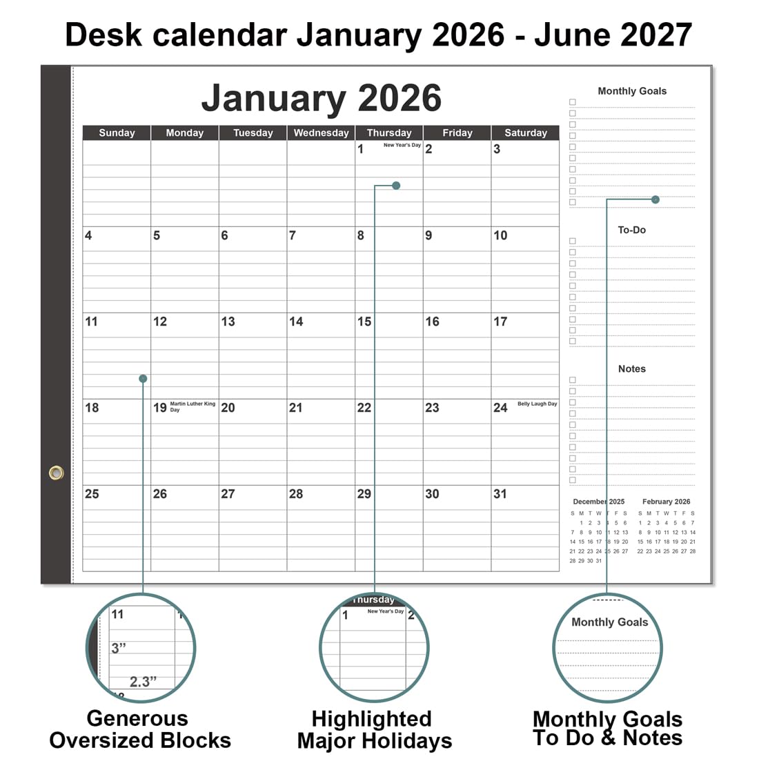 Großer Tischkalender 2024–5,143,5 – 55,9 x 43,2 cm, Tischkalender von November 2024 – Juni 2026, Schreibtisch-Pad-Kalender, perfekt für die Planung und Organisation in Ihrem Zuhause, in der Schule