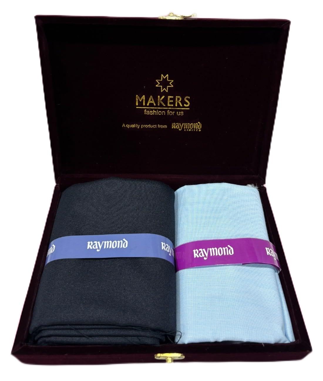 Raymond Makers Men’s Shirt & Trouser Fabric Combo with Premium Gift Box | Solid Shirt Fabric with Formal Trouser Fabric | Unstitched Dress Material for Office & Formal Wear