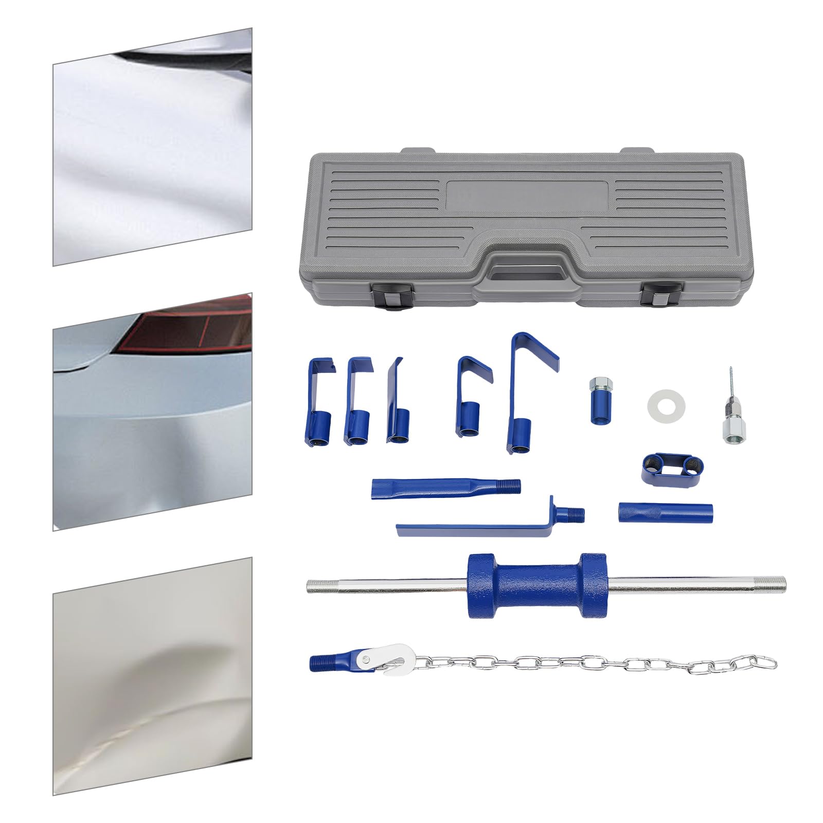 Set di martello scorrevole in valigetta, strumento di rimozione ammaccature per auto, senza vernice, martello a percussione da 58 cm e 5 ganci di trazione, kit di riparazione per ammaccature su porte