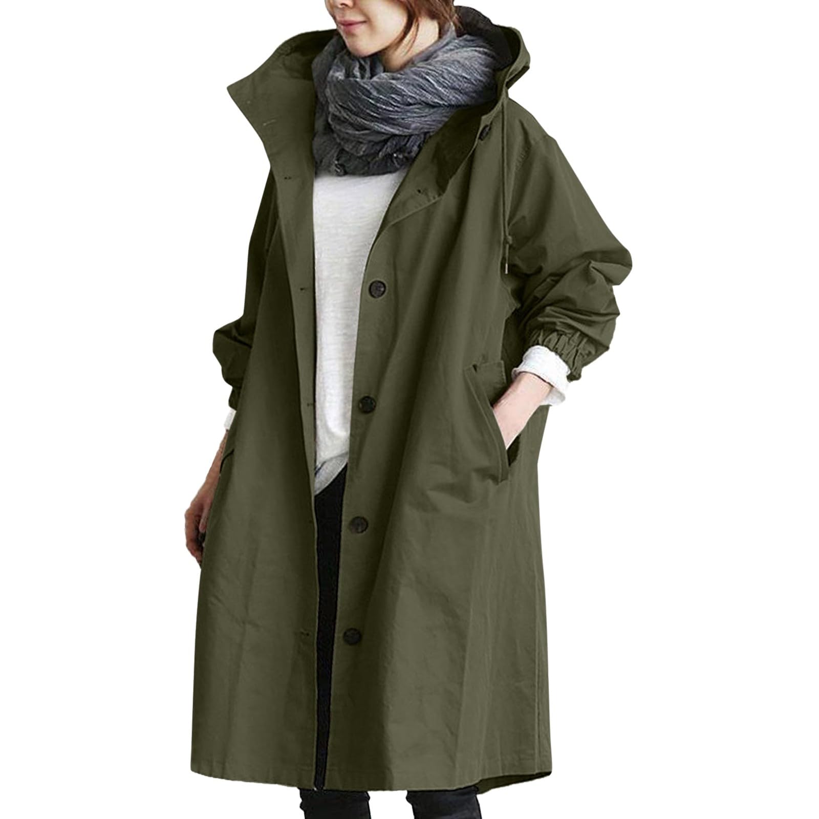 Trench invernale da donna, giacca da mezza stagione, leggera, sottile, a maniche lunghe, con cerniera, per esterni, con cappuccio, giacca a vento, elegante parka per attività all'aria aperta, con