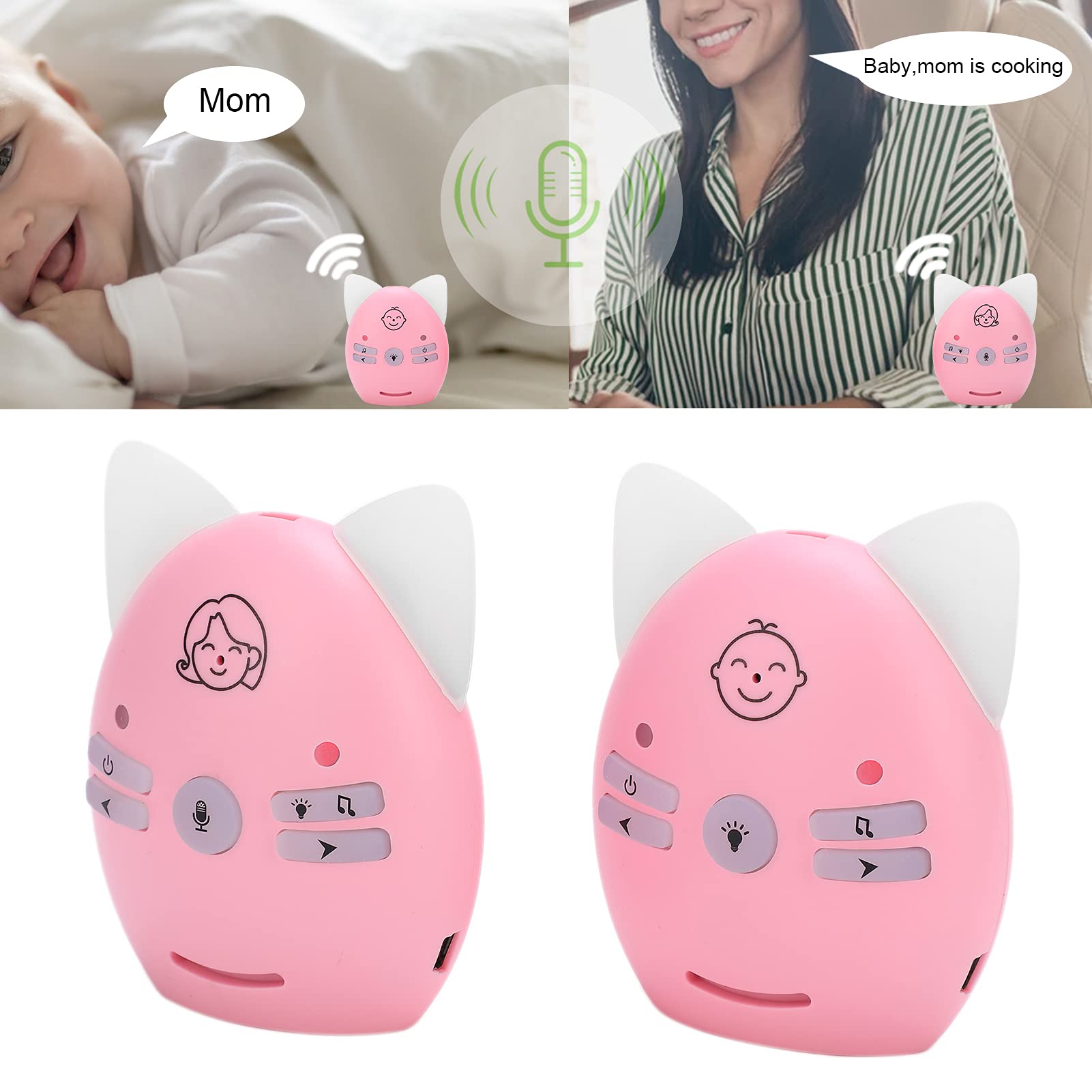 Babyphone Audio sans Fil, Design Dessin animé, avec Conversation Bidirectionnelle, Veilleuse Musicale, Portée de 300 M (Plug EU (100-240V AC))