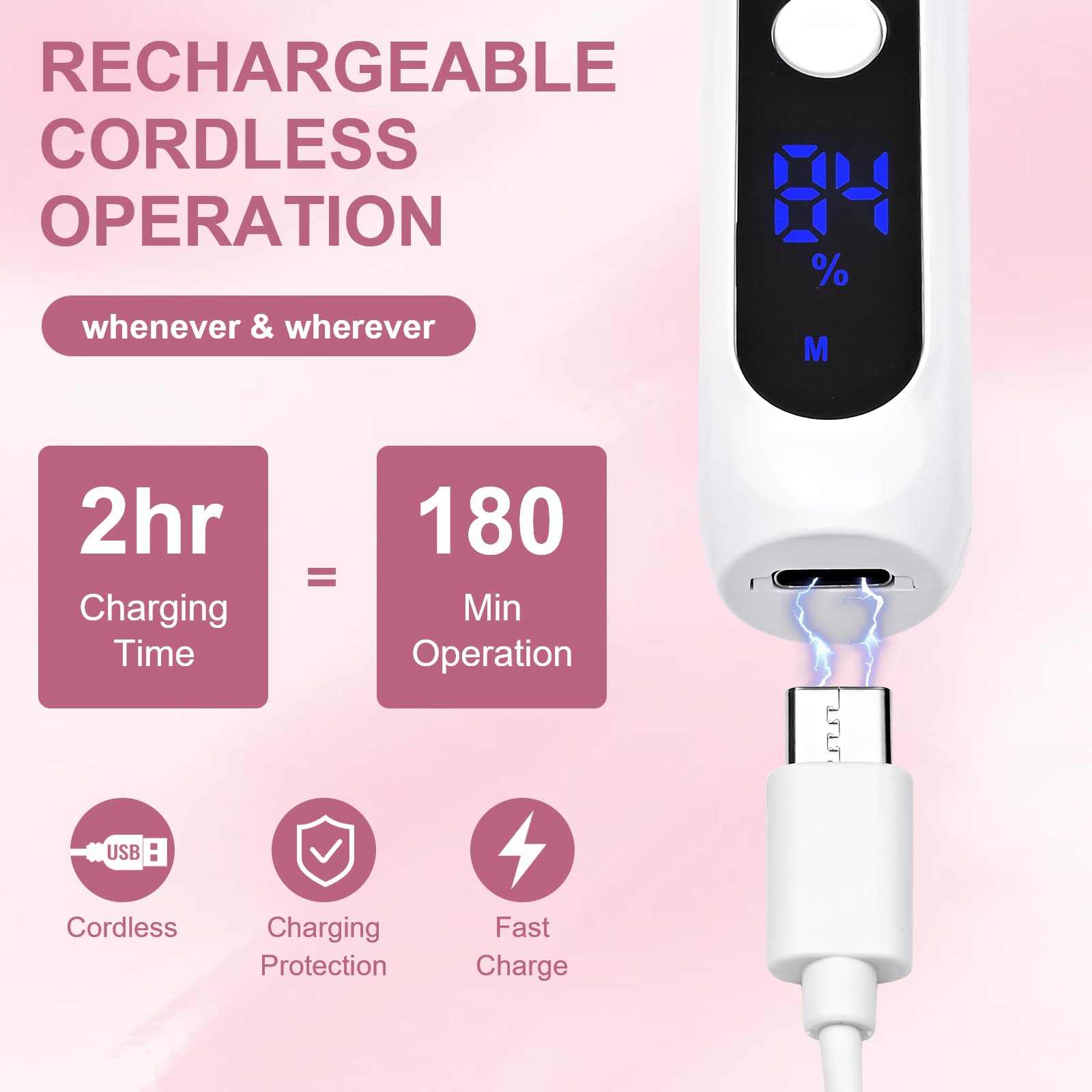 Taladro de uñas inalámbrico, taladro eléctrico de uñas con luz LED de 360° y pantalla LCD, lima de uñas eléctrica de bajo ruido, herramientas de pedicura para pies, cuidado de manos y pies, taladros