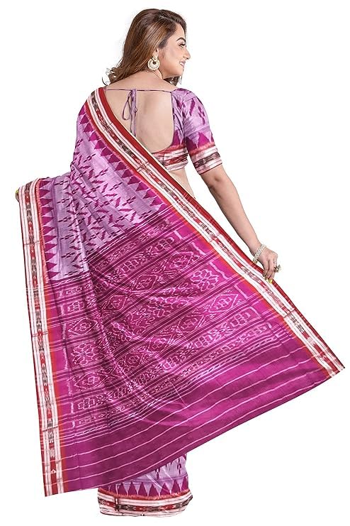 Image of Ikat Women's Cotton Saree, Handmade Pure Cotton Khandua Saree, Ikkat Orissa Traditional Handloom Saree Without Blouse