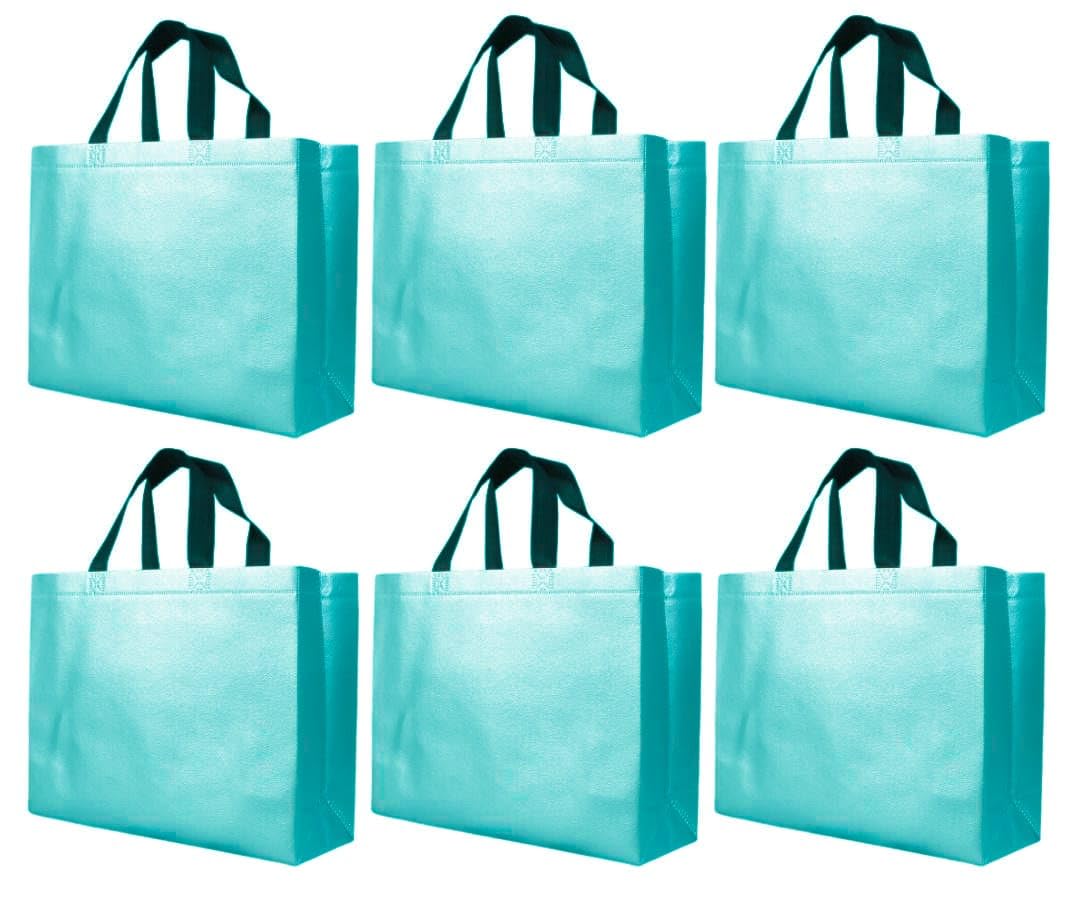 6 Pcs Large Reusable Tote Bags with Handle | Non Woven Shopping Bags, Gift Packaging Bags for Return Gifts, Hampers, Events, Bulk Gifting (Blue, 44 x 35 cm)