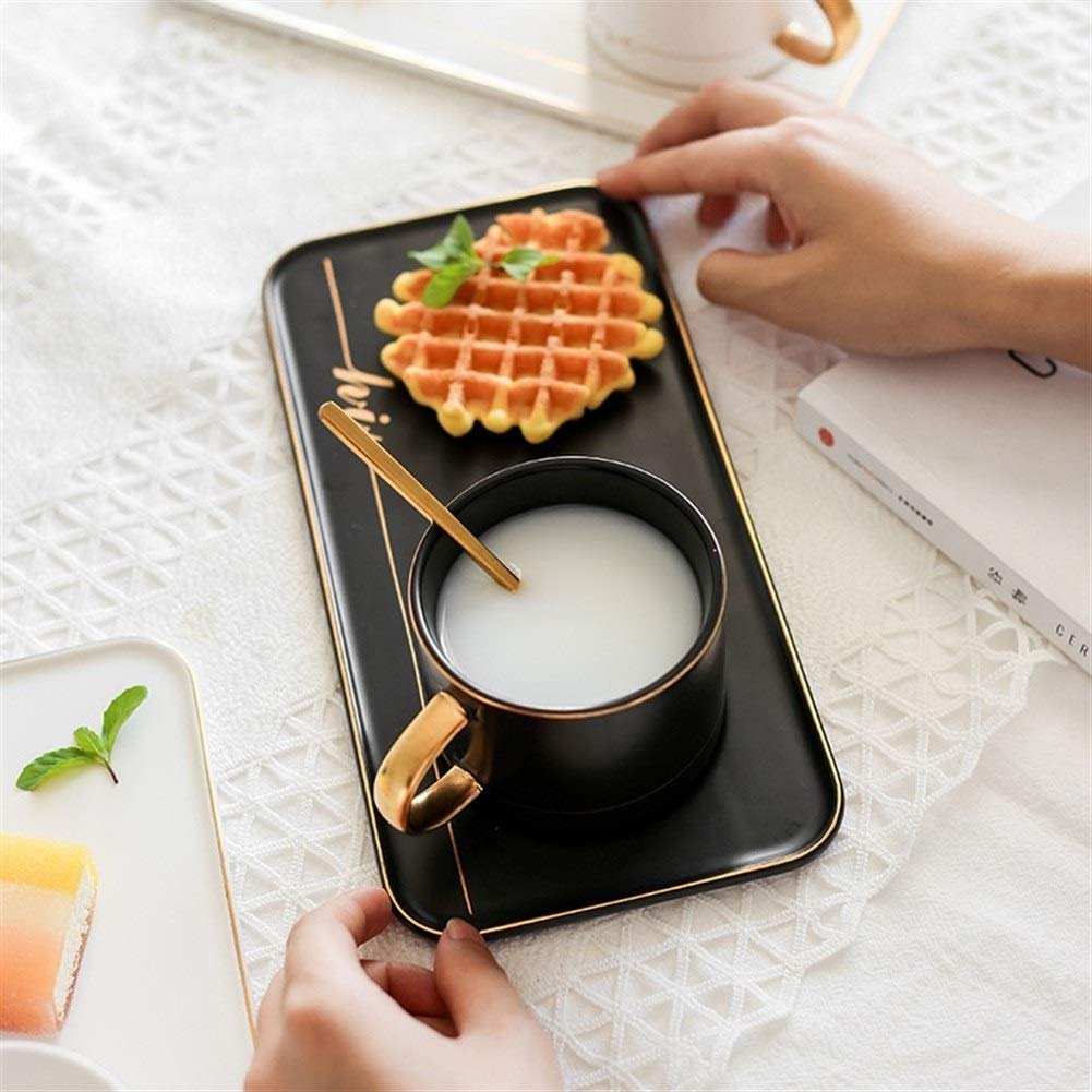 Amazon.com | ZHEXUNDIAN Coffee Cup And Saucer Set, Simple Gold Painted,  Ceramic Mug, With Snack Tray, Tea Cups (Color : Black): Cup & Saucer Sets