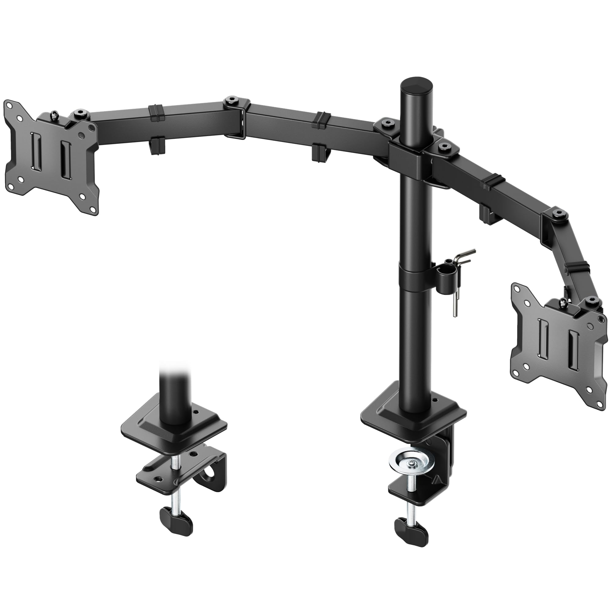 monTEK Monitor Halterung 2 Monitore für 17-32 Zoll Bildschirm, Höhenverstellbare Monitorarm mit Einer Tragkraft von bis zu 10 kg pro Arm mit Klemmschelle/Tischdurchführung, VESA 75x75MM/100x100MM