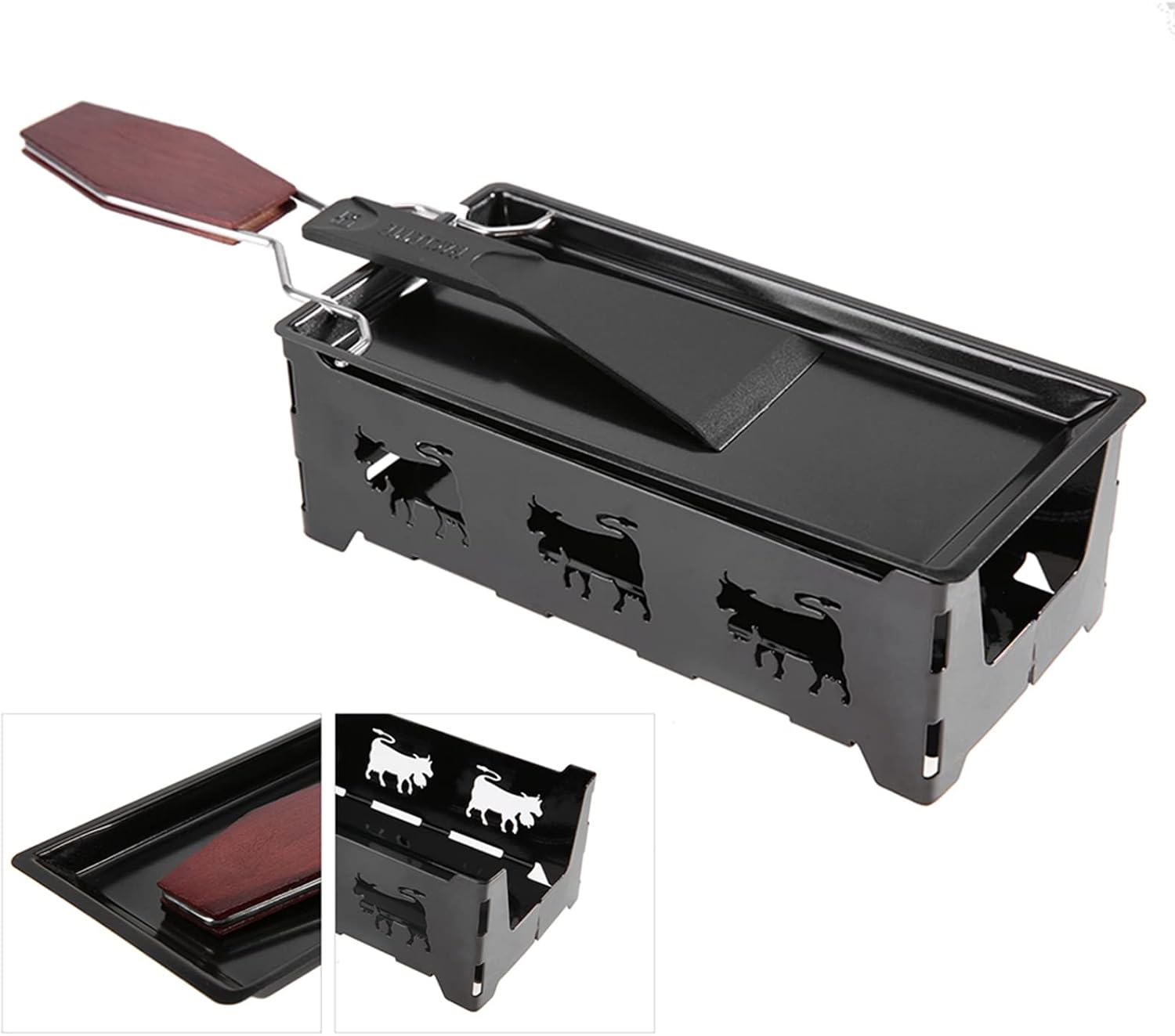 Portable Non Stick Cheese Raclette, Mini Baking Tray Stove Rotaster Baking Tray Stove with Wooden Handle, for Evenly Melting Cheese Indoors or Outdoors
