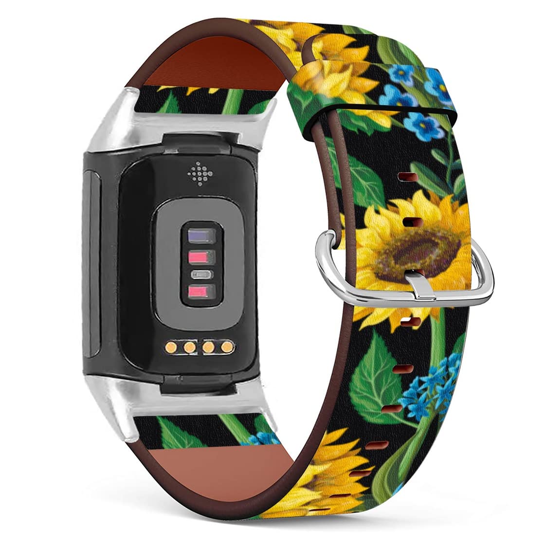 Mingdao Compatible with Fitbit Charge 5, Patterned Leather Replacement Band, (Sunflower Floral Pattern-Wb01)