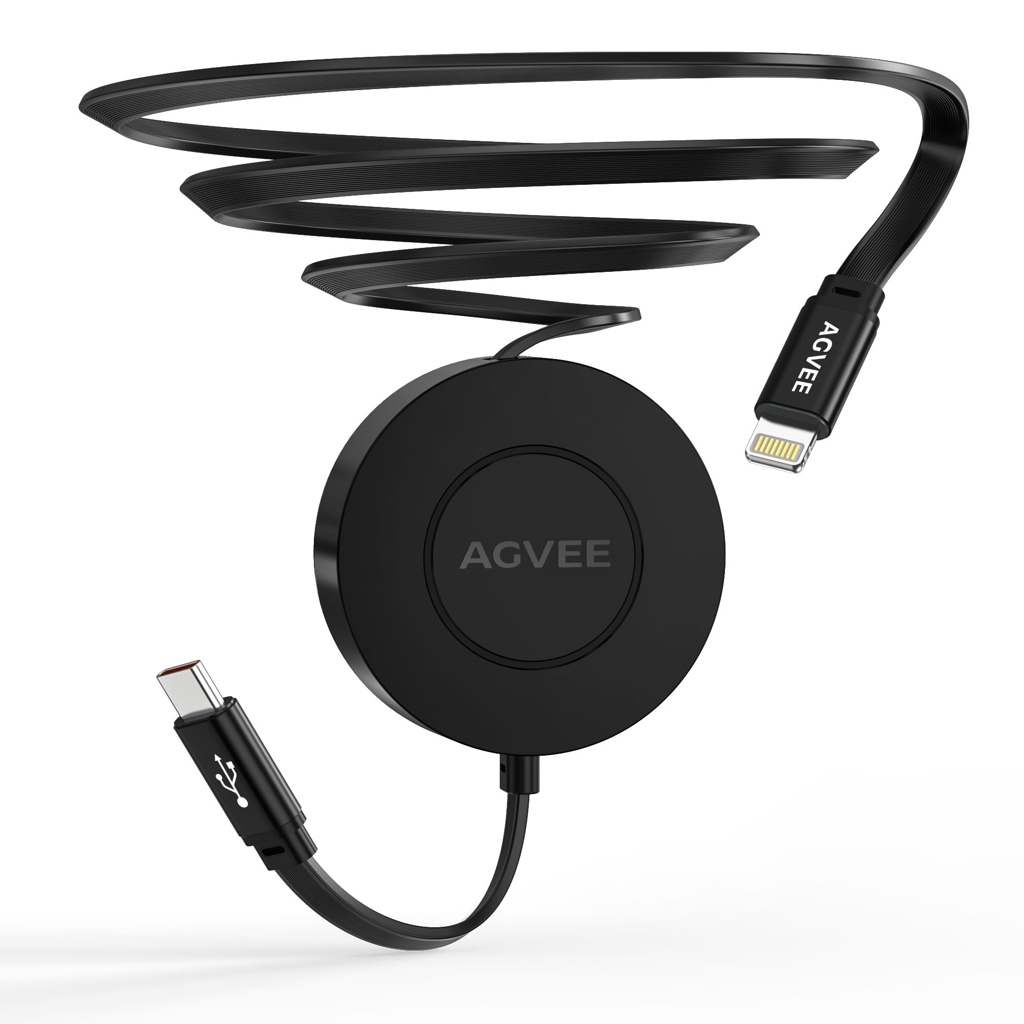 AGVEE 1.6ft Fixed / 2.3ft Extend USB-C to Lightning Charger Cable Mountable One Way Retractable 27W Fast Charging Cord, Pocket-Sized for iPhone 14 13