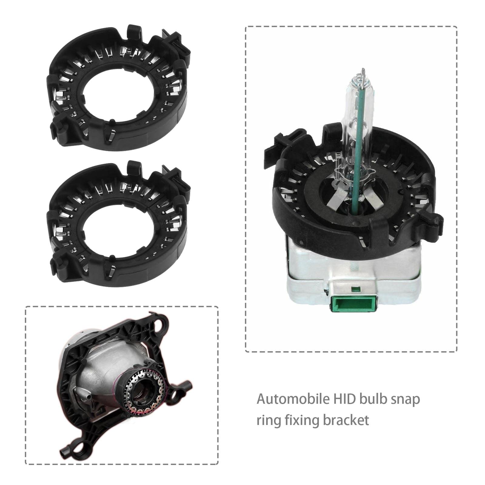 KIMISS Ampoules Titulaires Clip Anneaux Supports De Retenue, 2pcs Voiture Phare Ampoule Base Support Adaptateur Retenue Remplacement Pour D1S D1R D3S D3R HID Xénon Ampoules