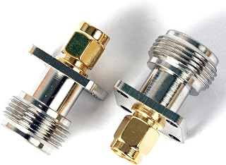 Triswenic 2-Pack N Female to SMA Male 4 Holes Flange Panel Mount Connector SMA Female to N Type Female Solder Connector Chassis Mount Coax Adapter