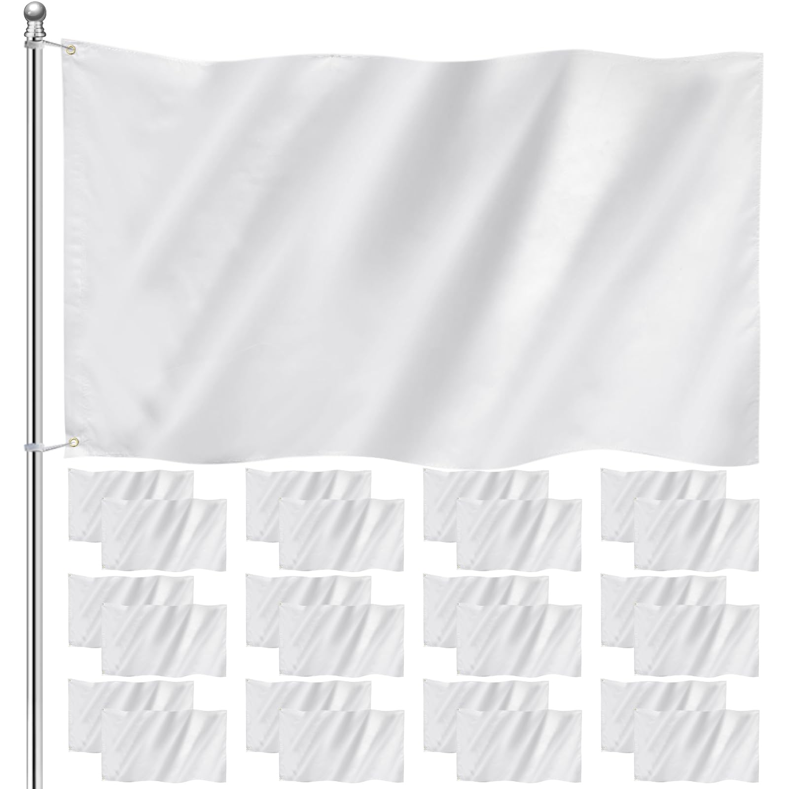 Boao Unifarbene Flaggen, 90 x 150 cm, einfarbig, blanko, Banner, Polyester, doppelt genäht, blanko, Banner mit Ösen für Heimwerker, Garten, Hinterhof, Spielplatz, Dekoration, Weiß, 24 Stück