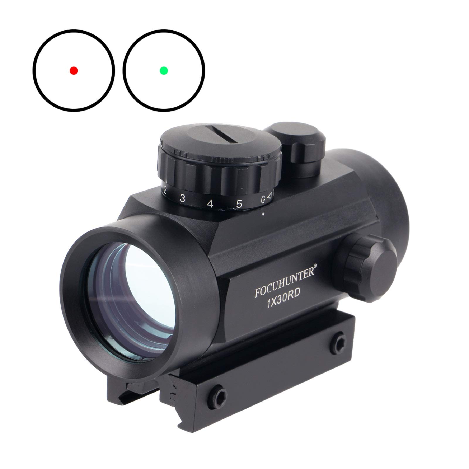 Optics Rot/Grün-Punktvisier 2MOA 1x30mm Beschlagfreies und stoßfestes taktisches beleuchtetes Zielfernrohr für Picatinny 20mm Schienenmontage und 11mm Schwalbenschwanzschienen