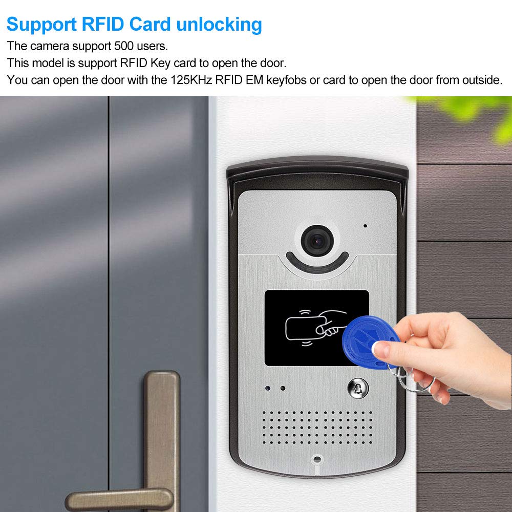 Interphone Maison Vidéo Interphone Vidéo RFID Système De Contrôle D'accès 1 Caméra 1 Moniteur 7 '' Ecrans TFT Couleur Support EM Déverrouillage + 10pcs ID Bleu Porte-clé (1 caméra 1 Moniteur)