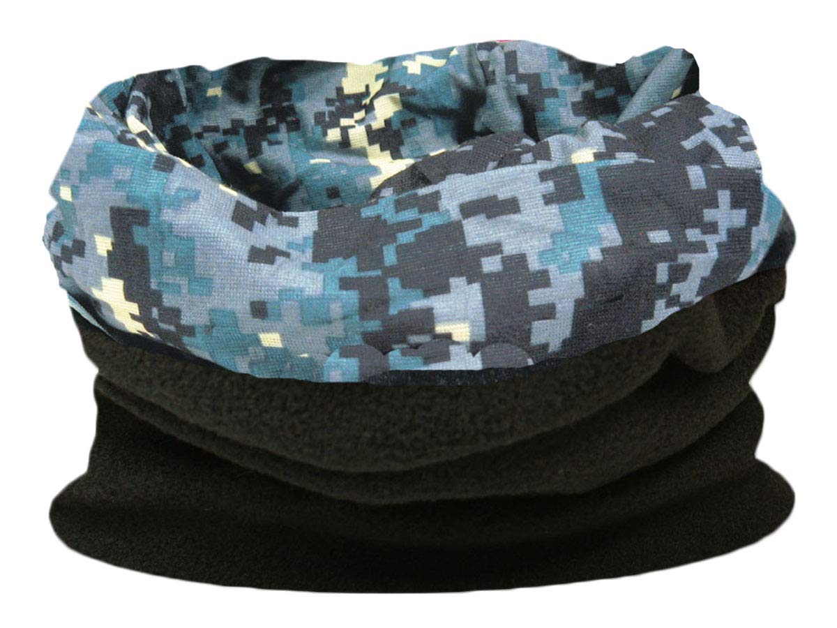 Multifunctional snood for men. Scarf, hat, neck warmer, hood, balaclava with fleece section (Pixelated urban blue)