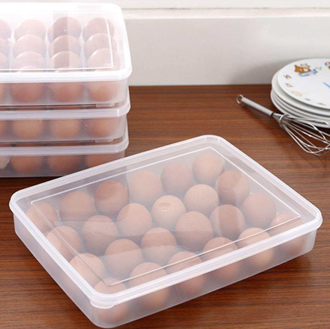 N M Z ABS Plastic Transparent color 24 Grids Transparent Egg Tray Storage Box Freezer Eggs Box-Transparent Preservation 1 Pc 4