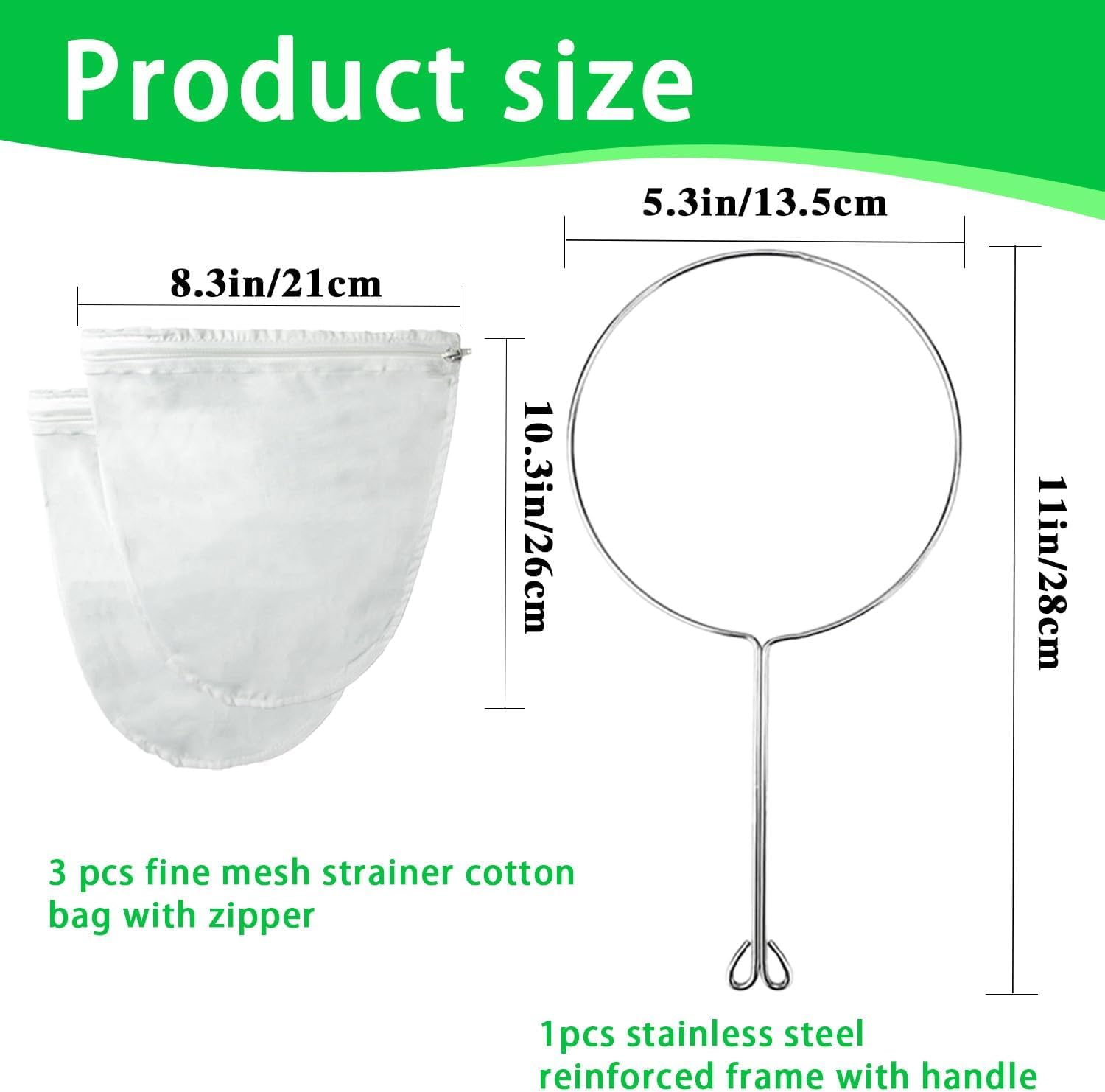 Ultra Fine Mesh Strainer with Stainless Steel Handle, Reusable Food Grade Juice Strainer, Cheesecloth Strainer with Zipper for Nut Milk, Coffee, Butter, Juices and Cheese (Small Size)