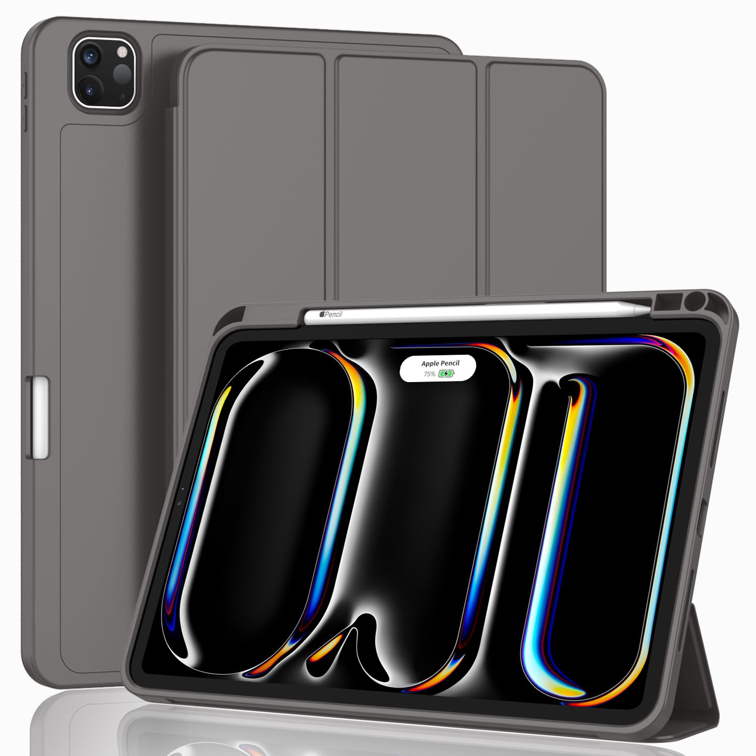 ZryXal iPad Pro 11 Inch Case (M5) 2025/ (M4) 2024 (Model: A2836/A2837/A3006), Trifold Stand Smart Cover with Pencil Holder and Soft TPU Back, Auto Wake/Sleep (Space Gray)