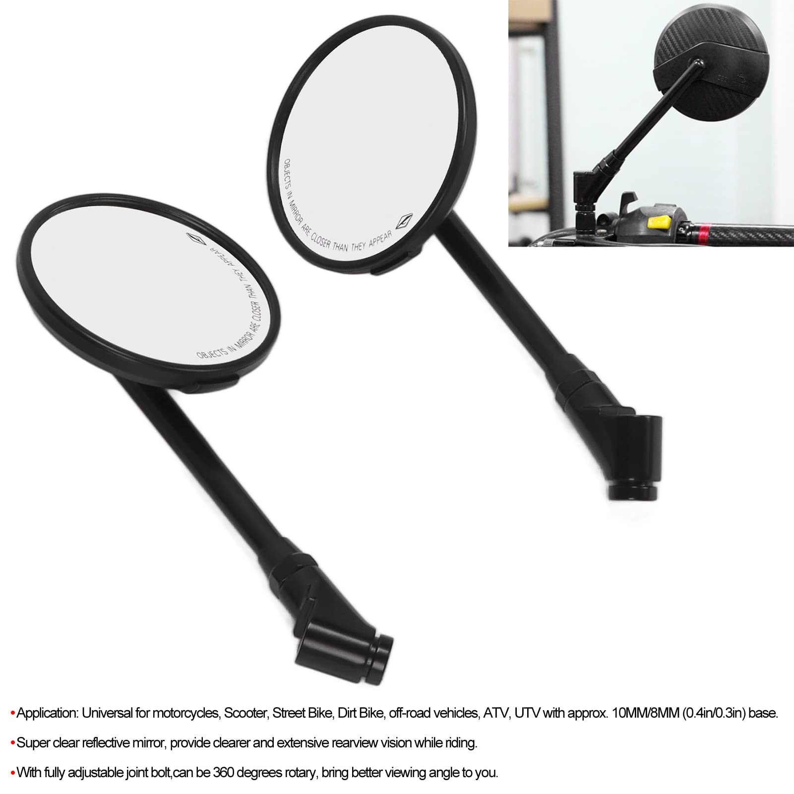 Specchietto Retrovisore Moto Ruotabile a 360 Gradi, Stile Fibra di Carbonio, Ultra Trasparente, Materiali Premium, Facile da Installare, Universale per Moto, Scooter, Bici da