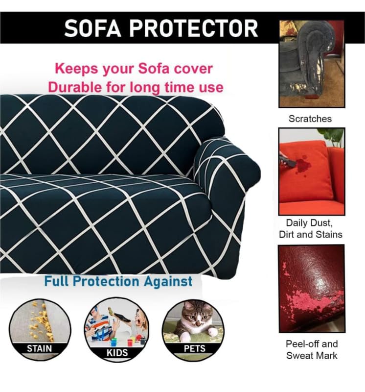Image of HK 3 Seater Universal Elastic Sofa Cover | 360 Fully Covered Anti-Slip Washable Couch Cover Protector | 140 GSM Stretch Fit Polyester + Spandex Slipcover (180-230cm /SC-008-03)