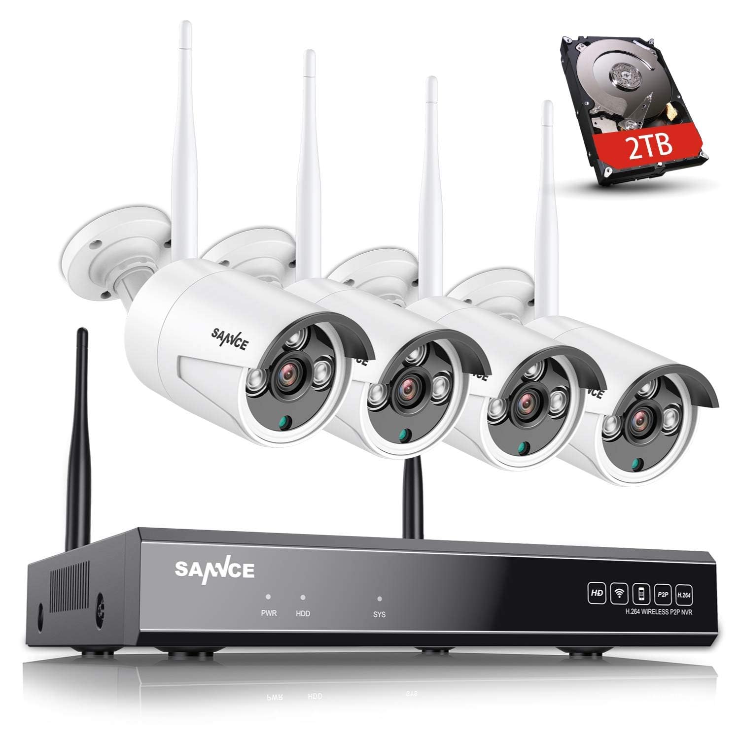 SANNCE Wireless CCTV Security Camera System 5MP, 8 Channel Network Recorder NVR with 2TB HDD, 4x 3MP Super HD Cameras