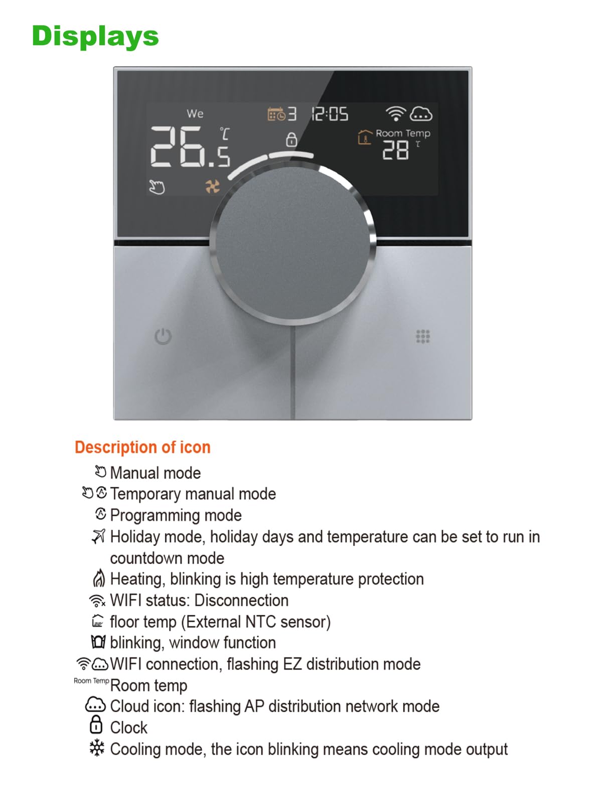 Inteligentny termostat WiFi z pokrętłem, programowalny elektryczny termostat grzewczy, kompatybilny z Alexa i Google Home, 16 A, 95-240 V