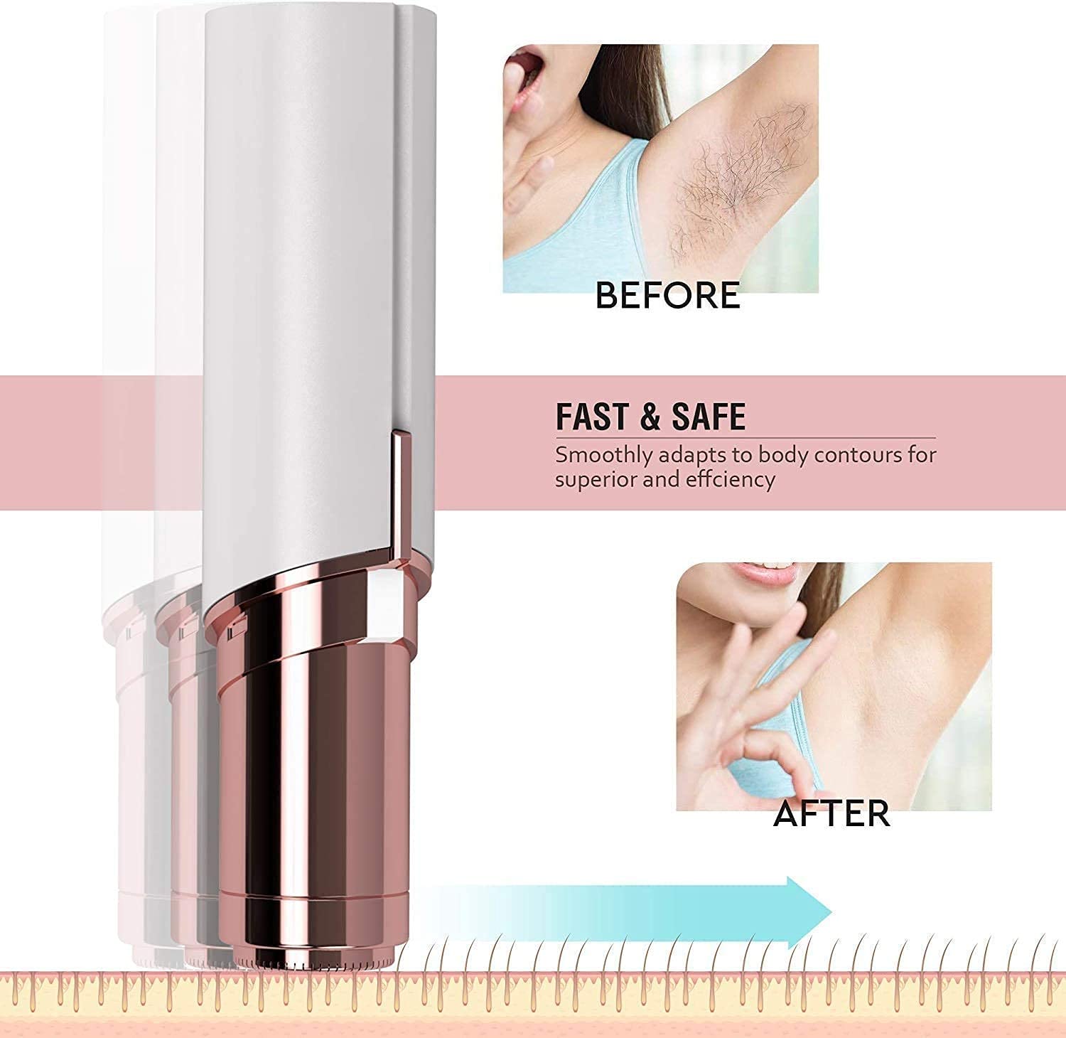 DRIZA Skincare Facial Hair Removal Machine for Women - Chin, Cheek, Eyebrow, Upper Lip Hair Remover for Women - Lipstick Shaped (USB Rechargable)(White) 3