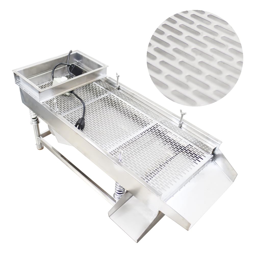 WYDDDARY Stainless Steel Linear Vibrating Screen Electric Linear Sifter Machine Straight Vibrating Sieve Shaker with 2 * 20mm Long Strip Holes Screen 110V 80W