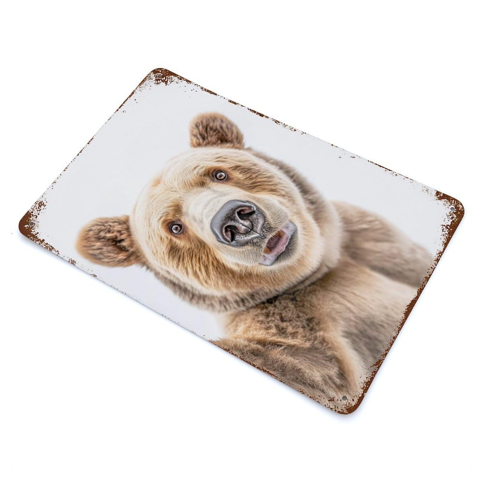 A Bear Taking A Selfie Decorative Tin Sign 11.8"x7.9", Rustic Home Decor for Garage, Pub Or Kitchen