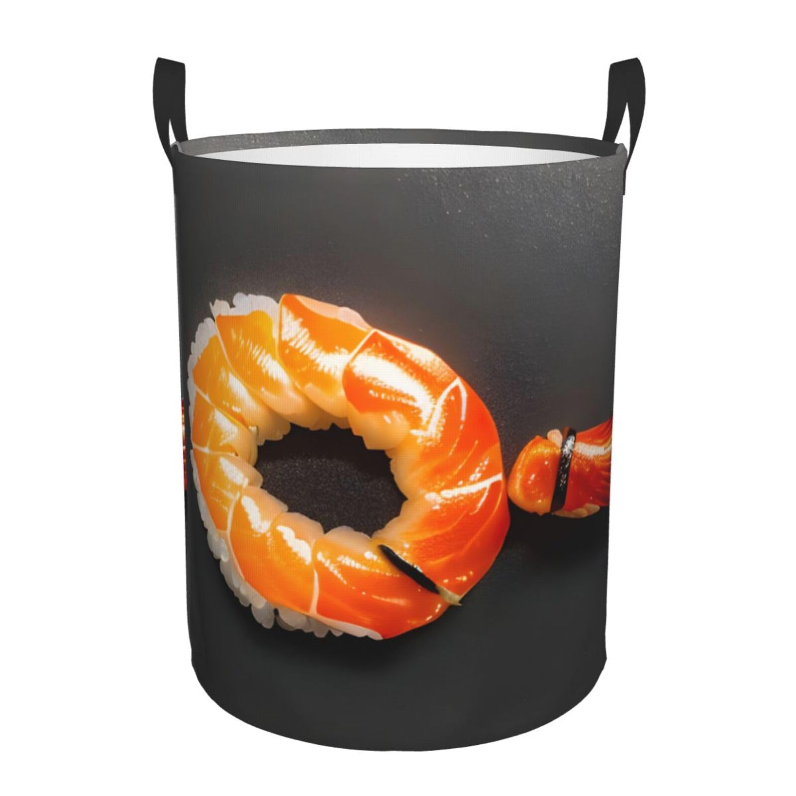 M Collapsible Round Japanese sushi shrimp Print Laundry Hamper