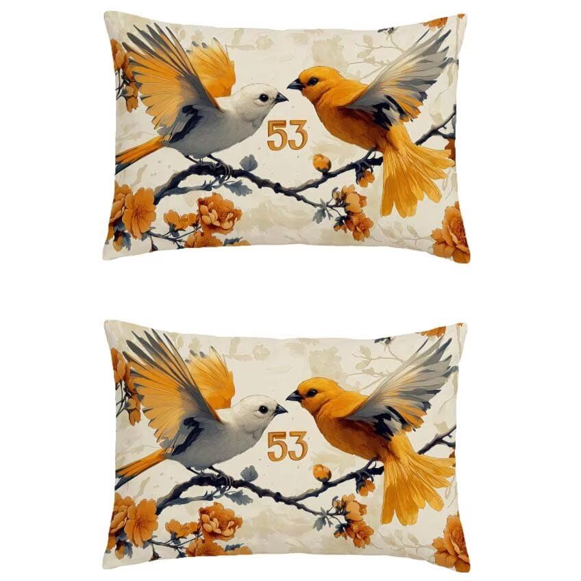 Housse de coussin jaune oiseau taie oreiller décoration maison automne 80x100cm