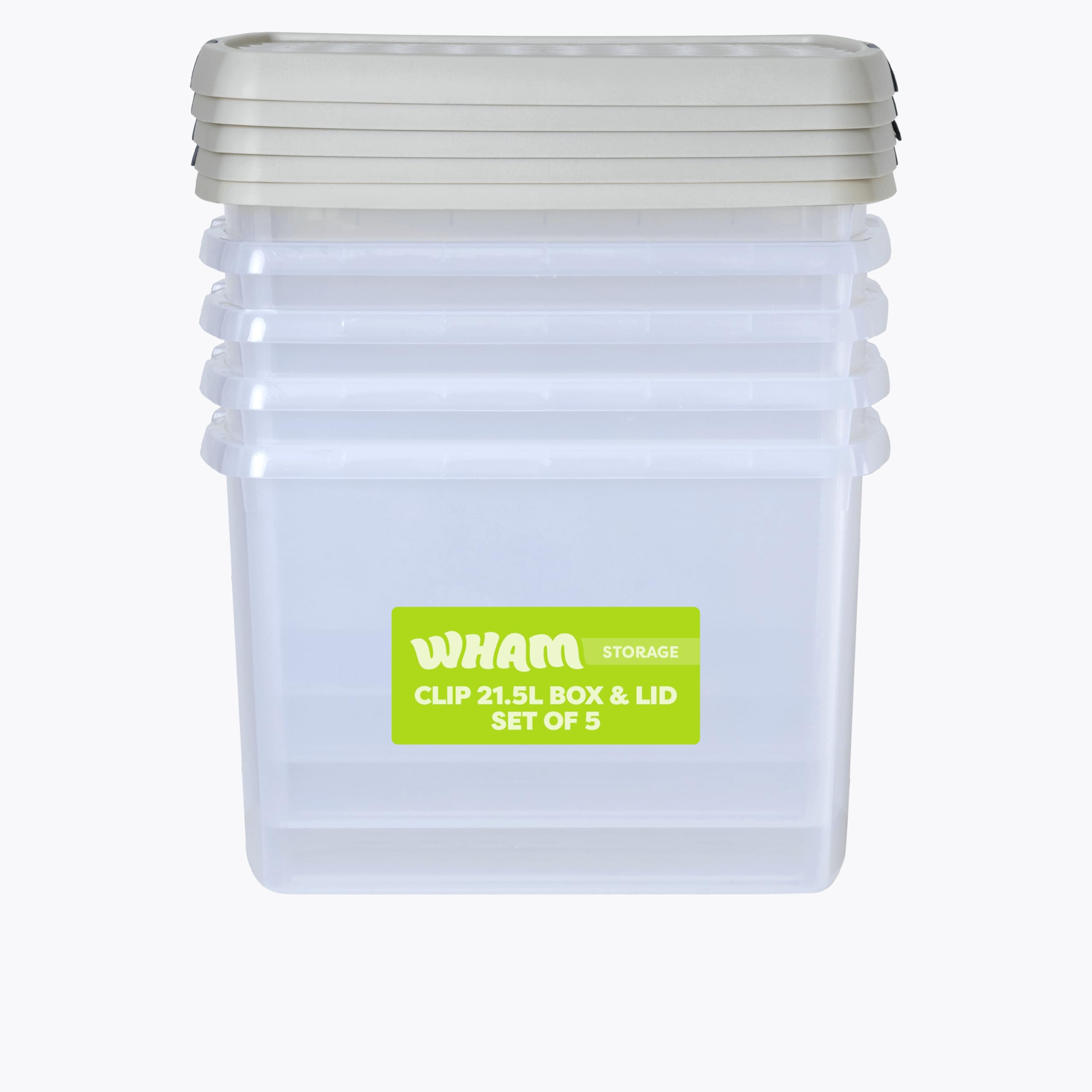 Wham Clip 8.02 Storage Box & Lid - 21.5L Rectangular, Cream - Clear Base