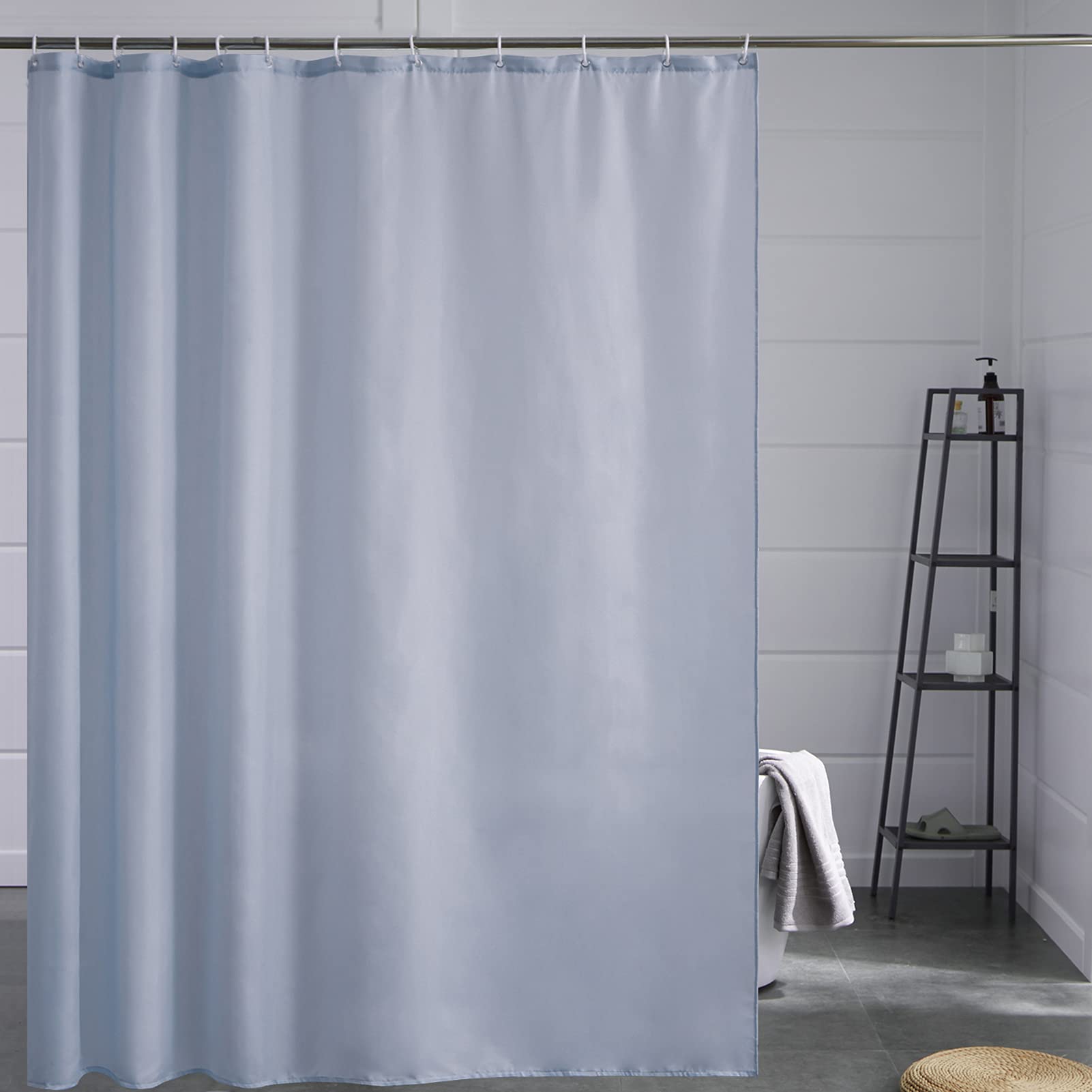 Furlinic Shower Curtain Mould Proof Resistant Wetroom Bathroom Polyester Fabric White 7ft Shower Curtains Liner Waterproof Rustproof Washable Weighted with 12 Hooks Extra Long 180x210cm 72x84. — view 147